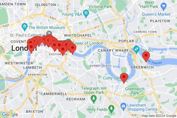 Mapa průvodce: Londýn, jižní břeh řeky